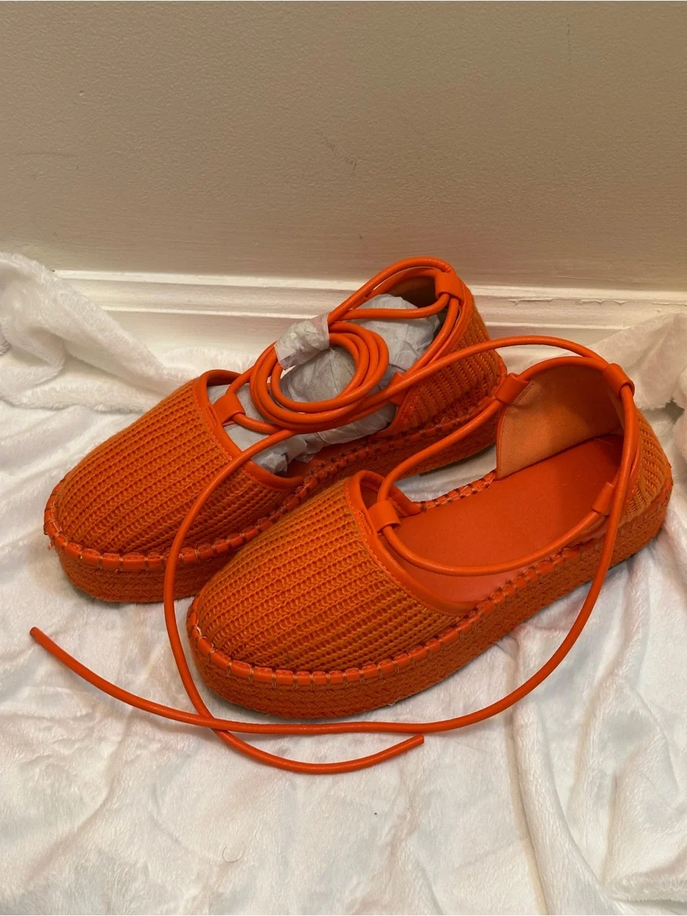 ASOS Design Orange Espadrilles Braided Strappy Round Closed Platform Sandals